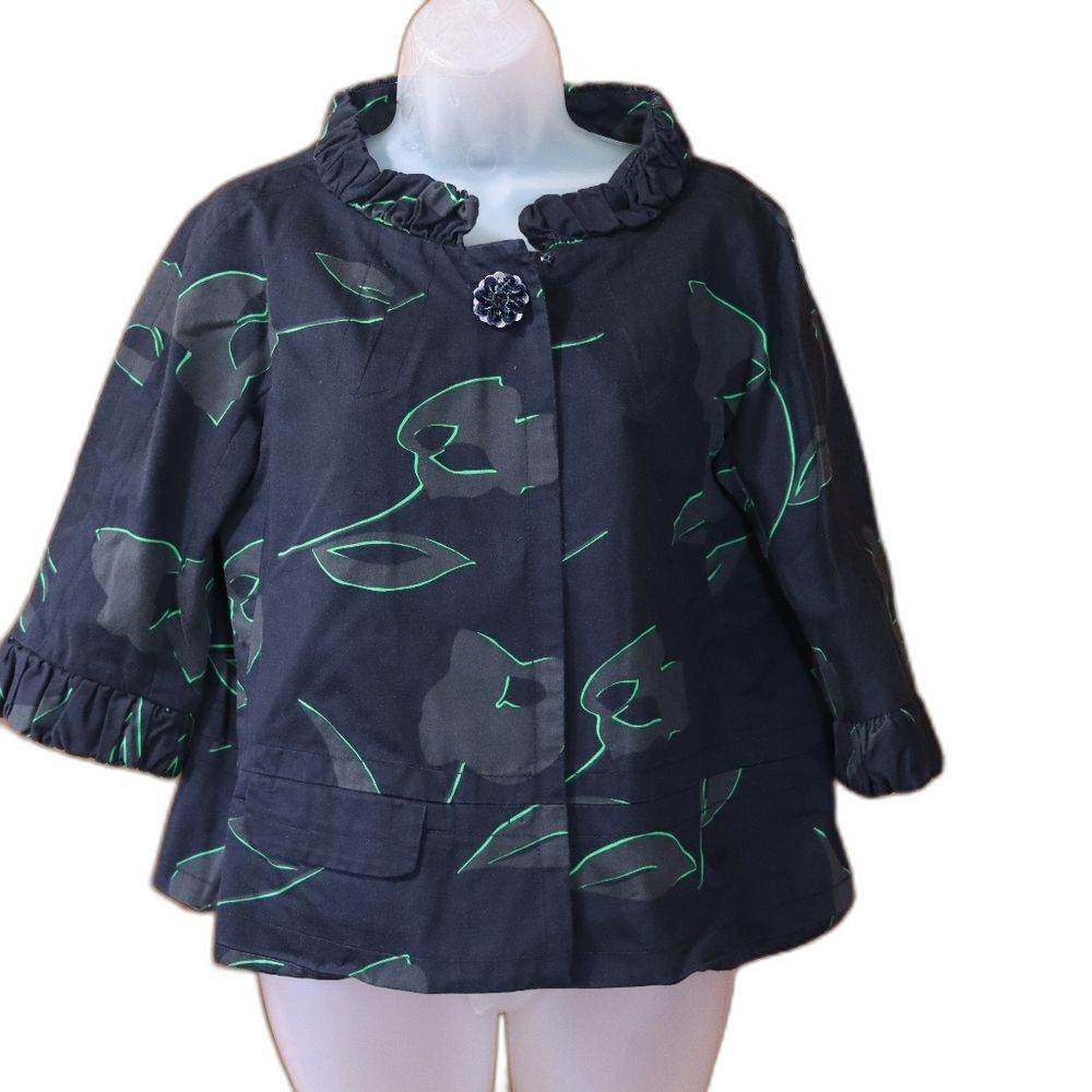 Marc Jacobs Black Green Floral Cropped Blazer Y2K Jacket Large Sequin Flower Sna